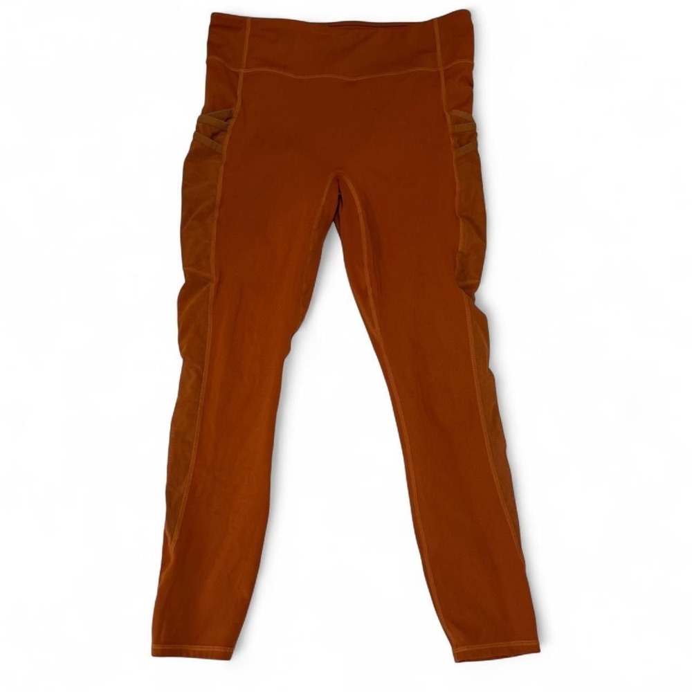 Fabletics Motion365 High-Waisted Leggings with Mesh‎ Pockets, Orange, Size M